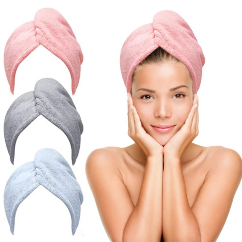 6 PCS Fast Drying Hair Absorbent Microfiber Towel Turban Soft Shower 2/ color